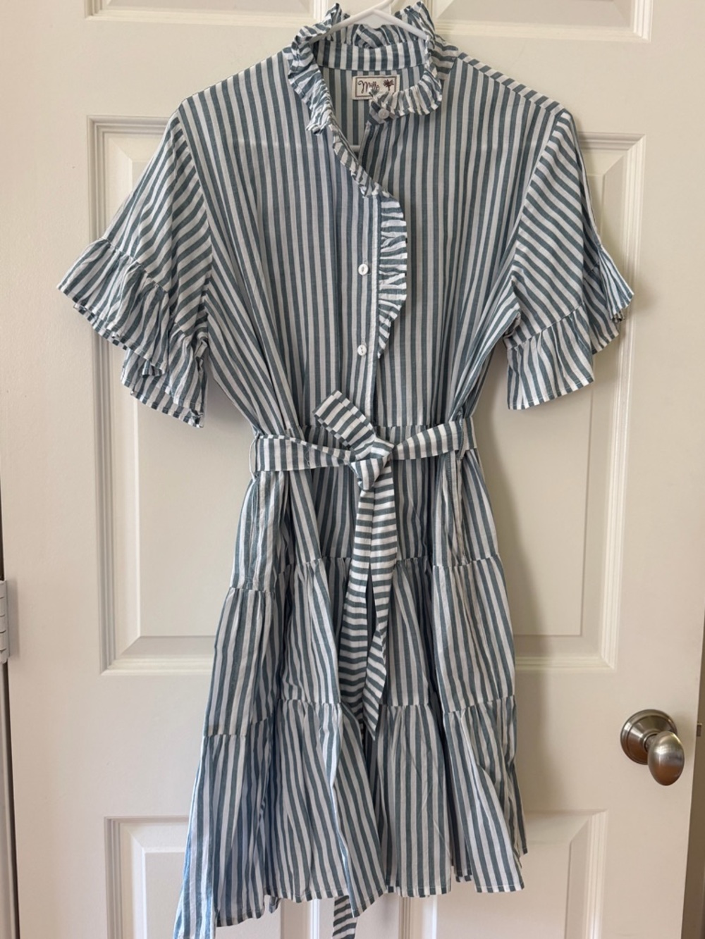 Mille Striped Ruffle Belted Shirt Dress